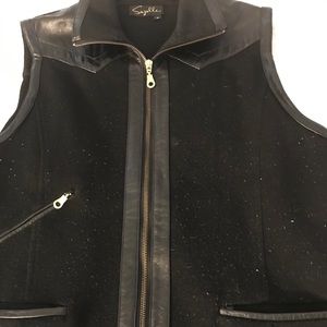 Leather and knit vintage zip front vest